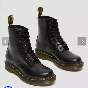 Dr. Martens Black Leather Boots with Yellow Stitching